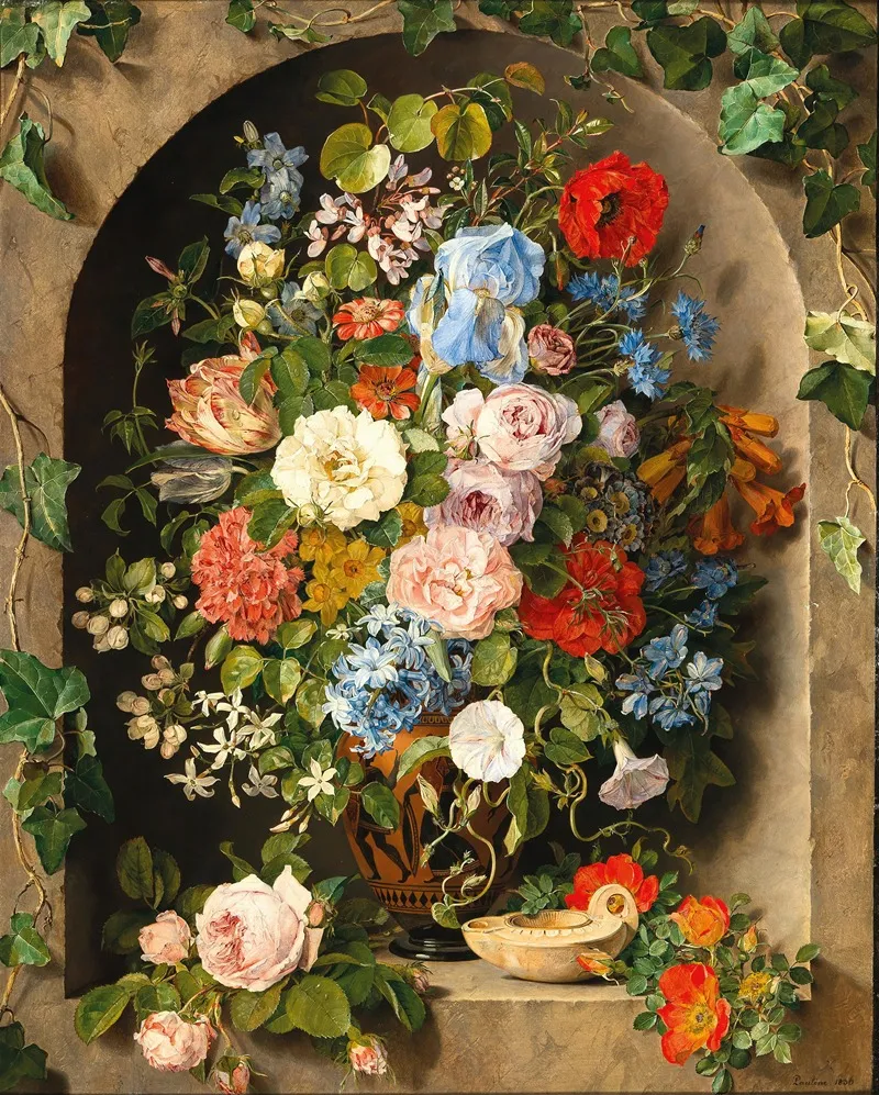 A Large Bouquet Of Flowers In A Greek Vase Wall Art by Pauline von Koudelka-Schmerling - High-Resolution Digital Print