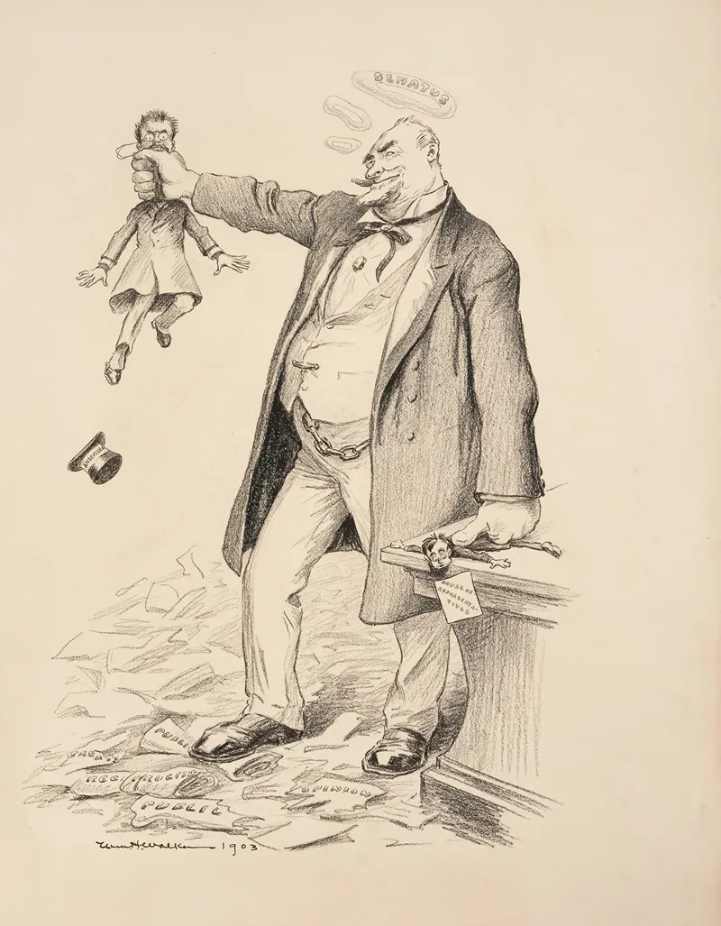 A Large Man Representing The Senate Holds A Small Man Representing The House Of Representatives Under His Thumb