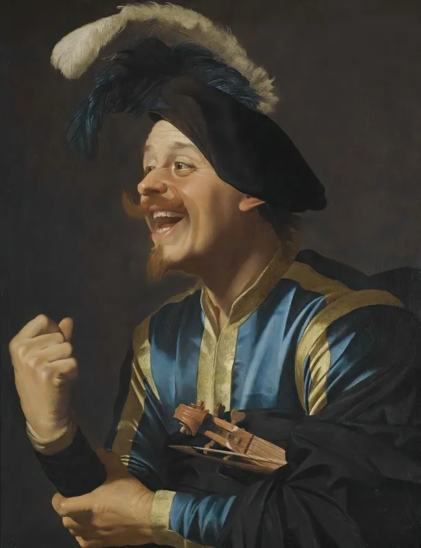 A Laughing Violinist Wall Art by Gerard van Honthorst - High-Resolution Digital Print