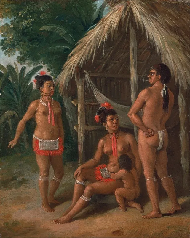 A Leeward Islands Carib Family Outside A Hut