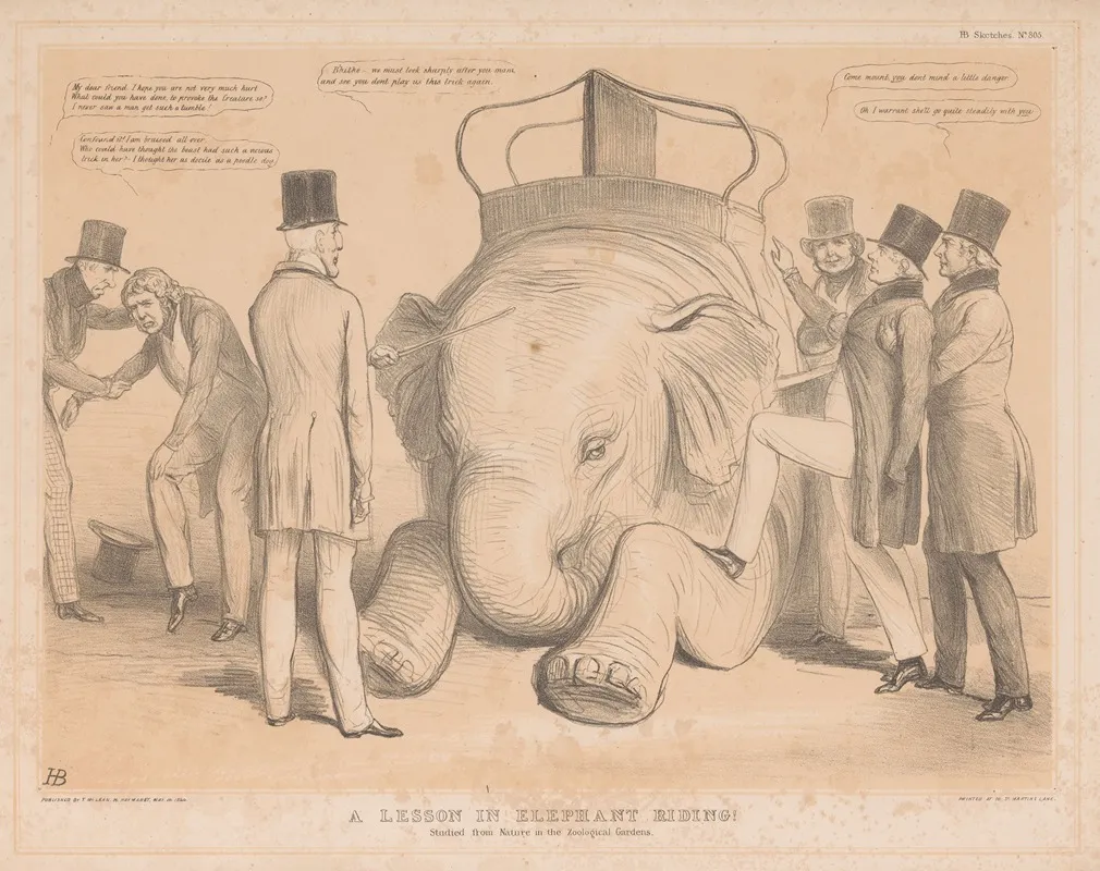 A Lesson In Elephant Riding Studied From Nature In The Zoological Gardens Wall Art by John Doyle - High-Resolution Digital Print