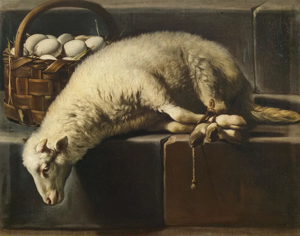 A Ligated Lamb Besides A Basket Of Eggs An Allegory Of Easter Wall Art by Giovanni Battista Recco - High-Resolution Digital Print