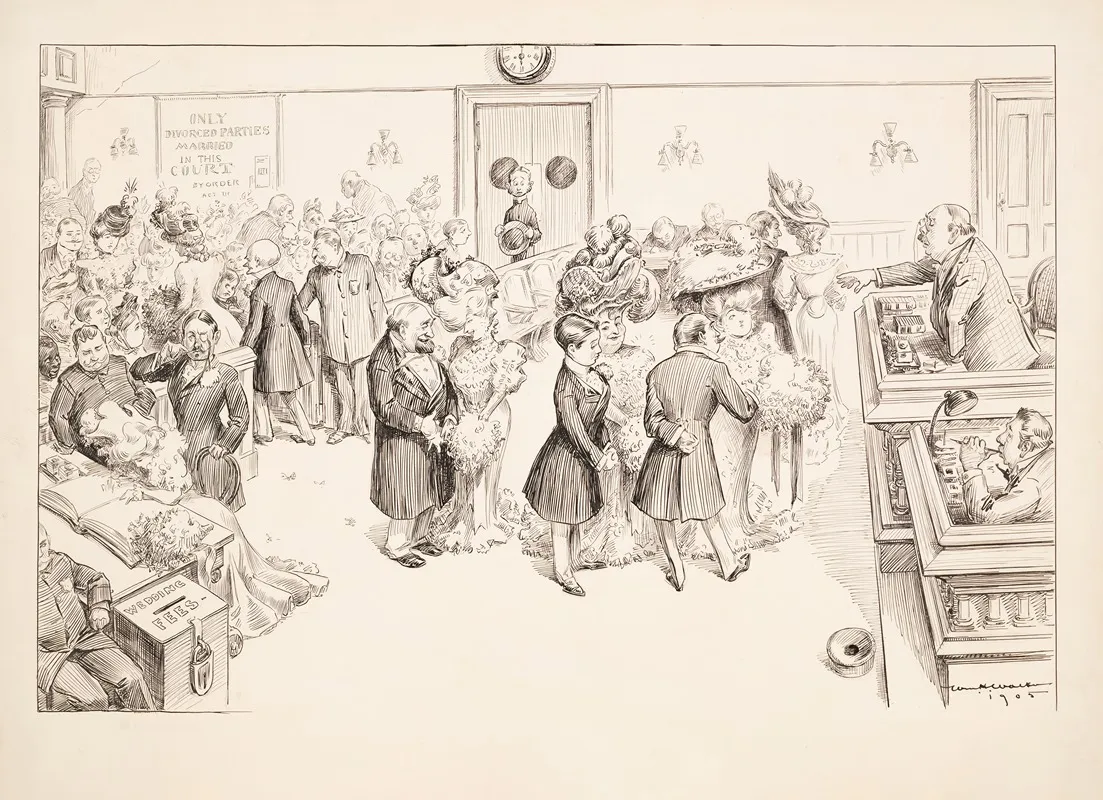 A Line Of People Wait To Be Married In A Courtroom