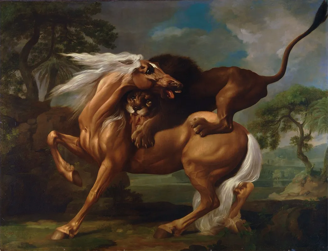 A Lion Attacking A Horse Wall Art by George Stubbs - High-Resolution Digital Print