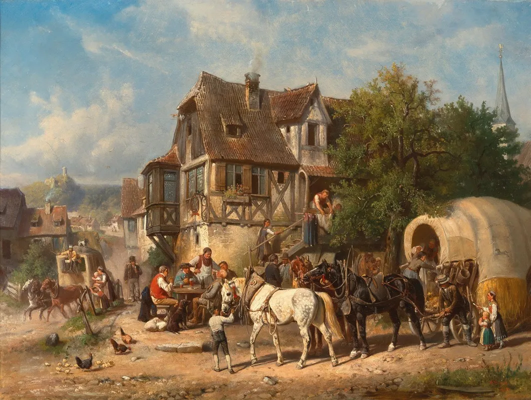 A Lively Scene At The Rest Stop Wall Art by Reinhold Braun - High-Resolution Digital Print