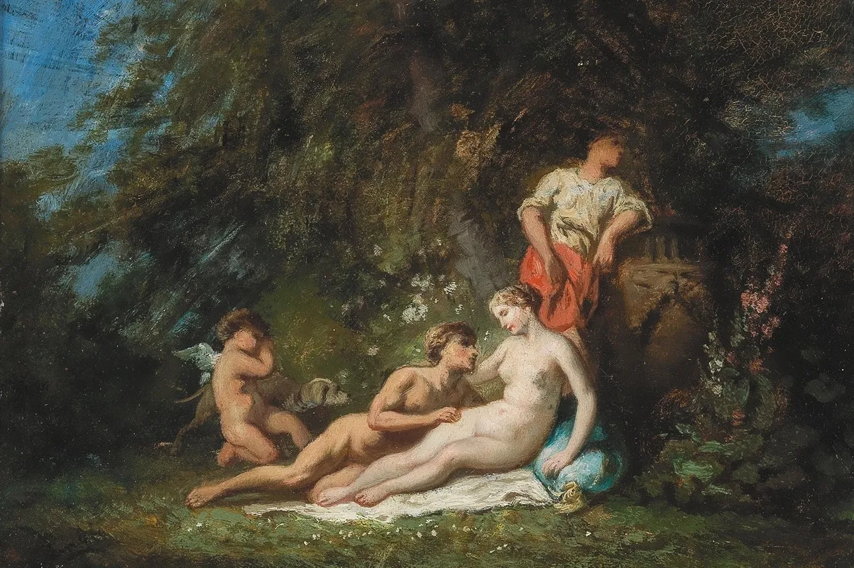 A Lovers Tryst Wall Art by Circle of Narcisso Diaz de la Peña - High-Resolution Digital Print
