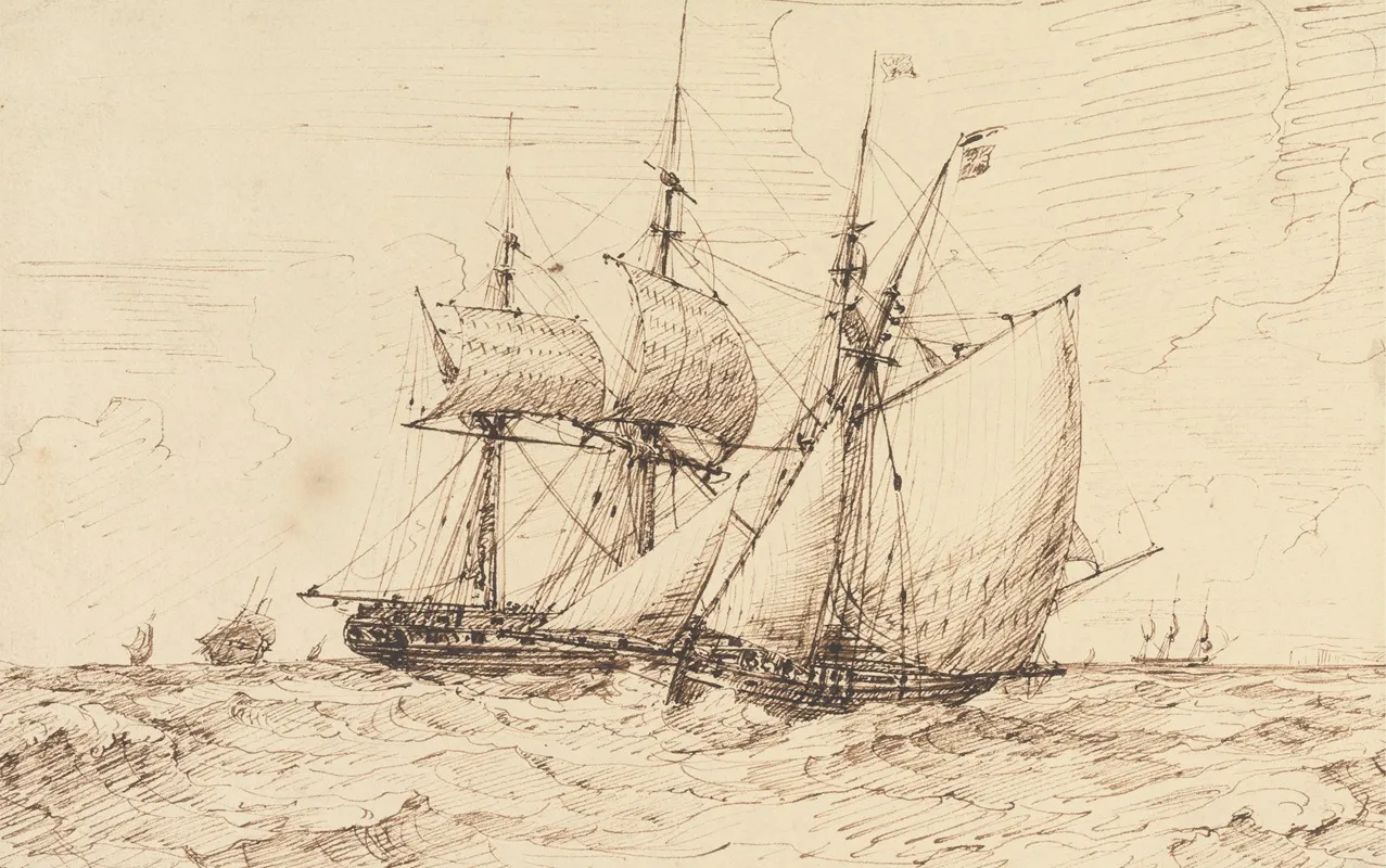 A Lugger Signaling A Passing Frigate