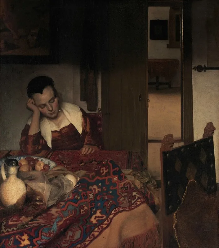 A Maid Asleep Wall Art by Johannes Vermeer - High-Resolution Digital Print