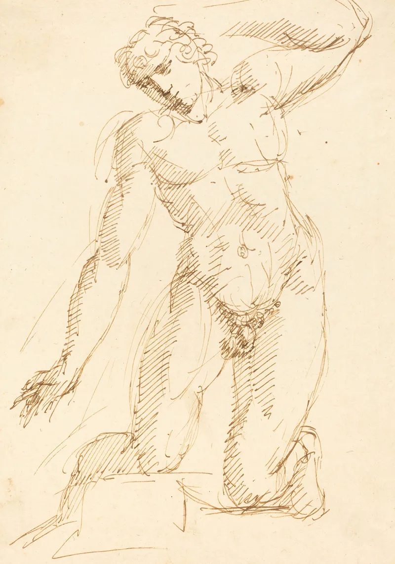 A Male Nude Kneeling Wall Art by Pelagio Palagi - High-Resolution Digital Print