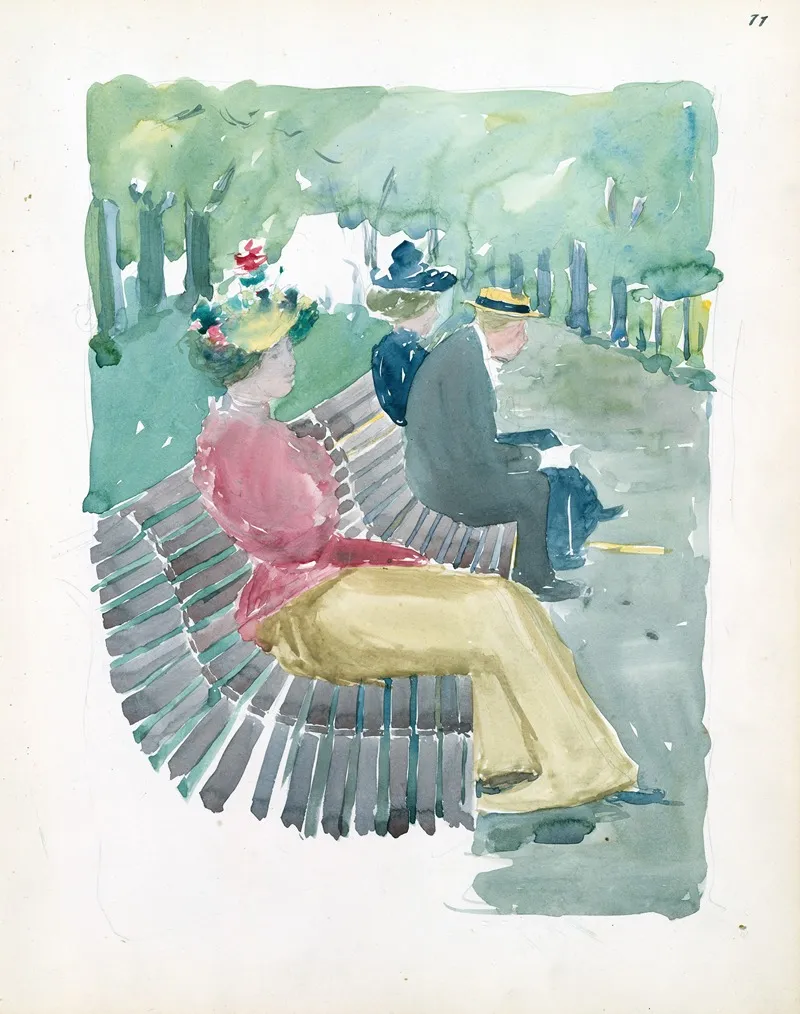 A Man And Two Women Sitting In The Park Wall Art by Maurice Prendergast - High-Resolution Digital Print