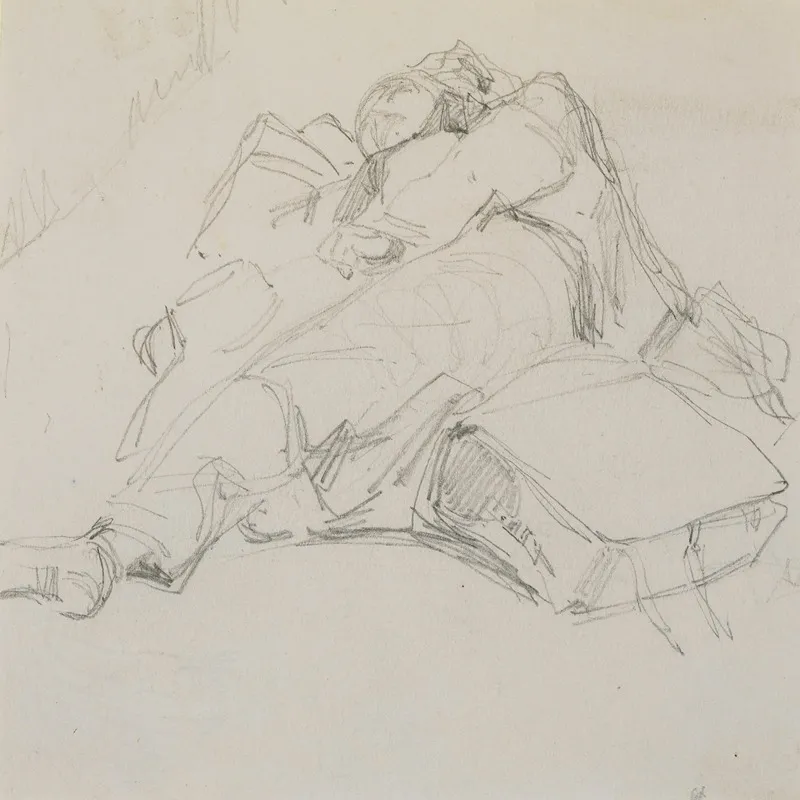 A Man Asleep On A Pile Of Luggage