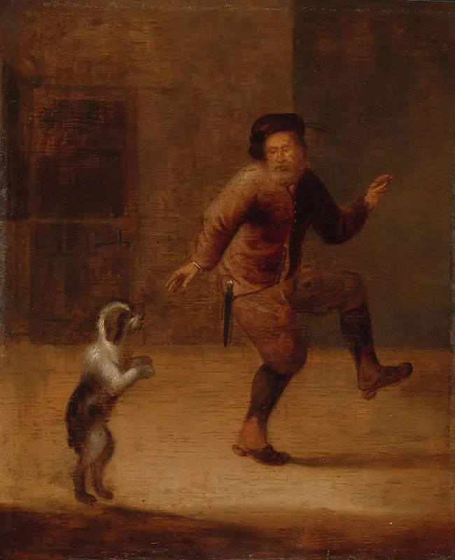 A Man Dancing With A Dog Wall Art by François Verwilt - High-Resolution Digital Print
