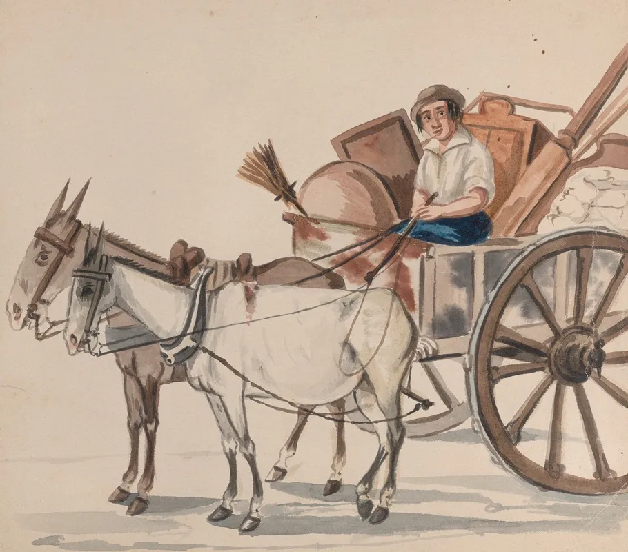 A Man Driving A Cart Pulled By Mules Wall Art by Francisco Fierro - High-Resolution Digital Print