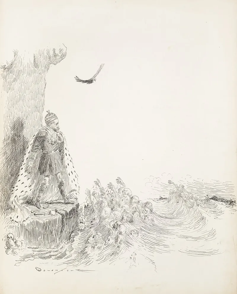 A Man In A Robe With Military Metals Stands On The Edge Of The Water