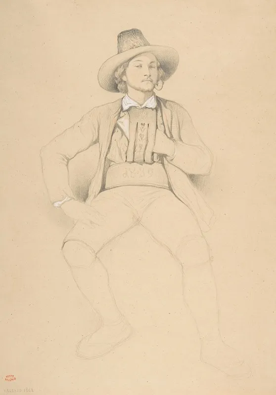 A Man In Tyrolean Costume Seated Smoking A Pipe