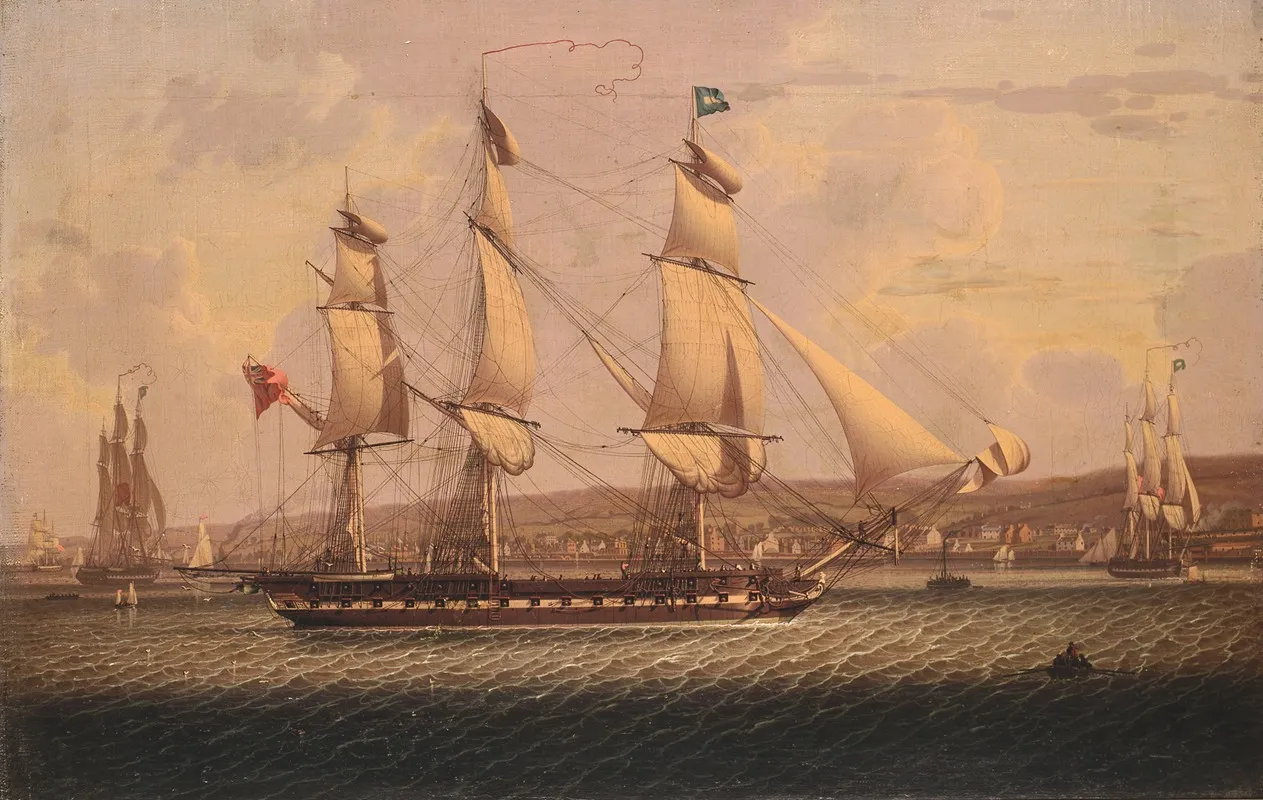 A Man Of War Of The Red Squadron Departing The Tail Of The Bank Anchorage On The Clyde