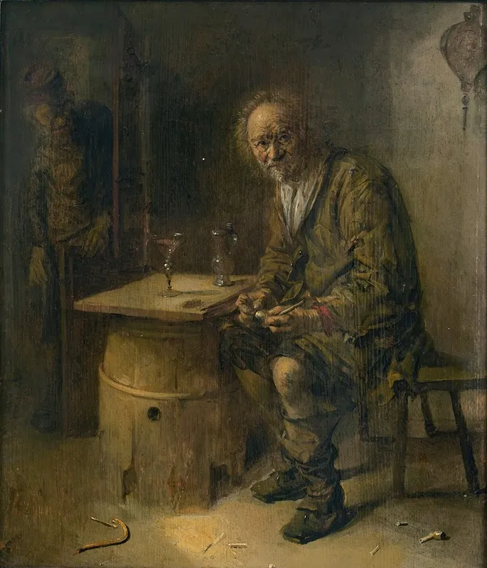 A Man Seated In An Interior With A Pipe Wall Art by Abraham Diepraam - High-Resolution Digital Print