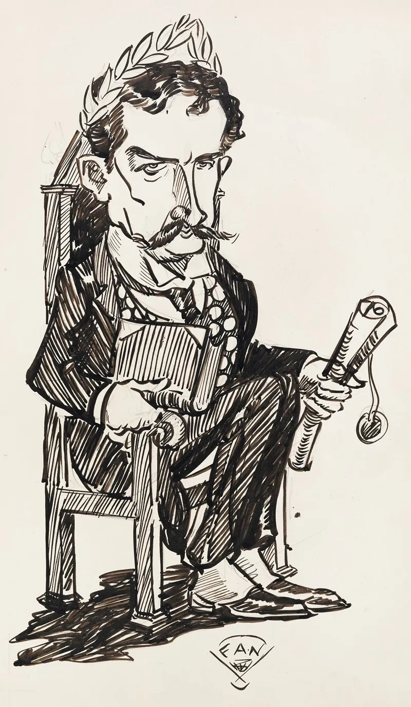 A Man Seated Wearing A Laurel Wreath Holding A Scroll In One Hand And A Book In The Other