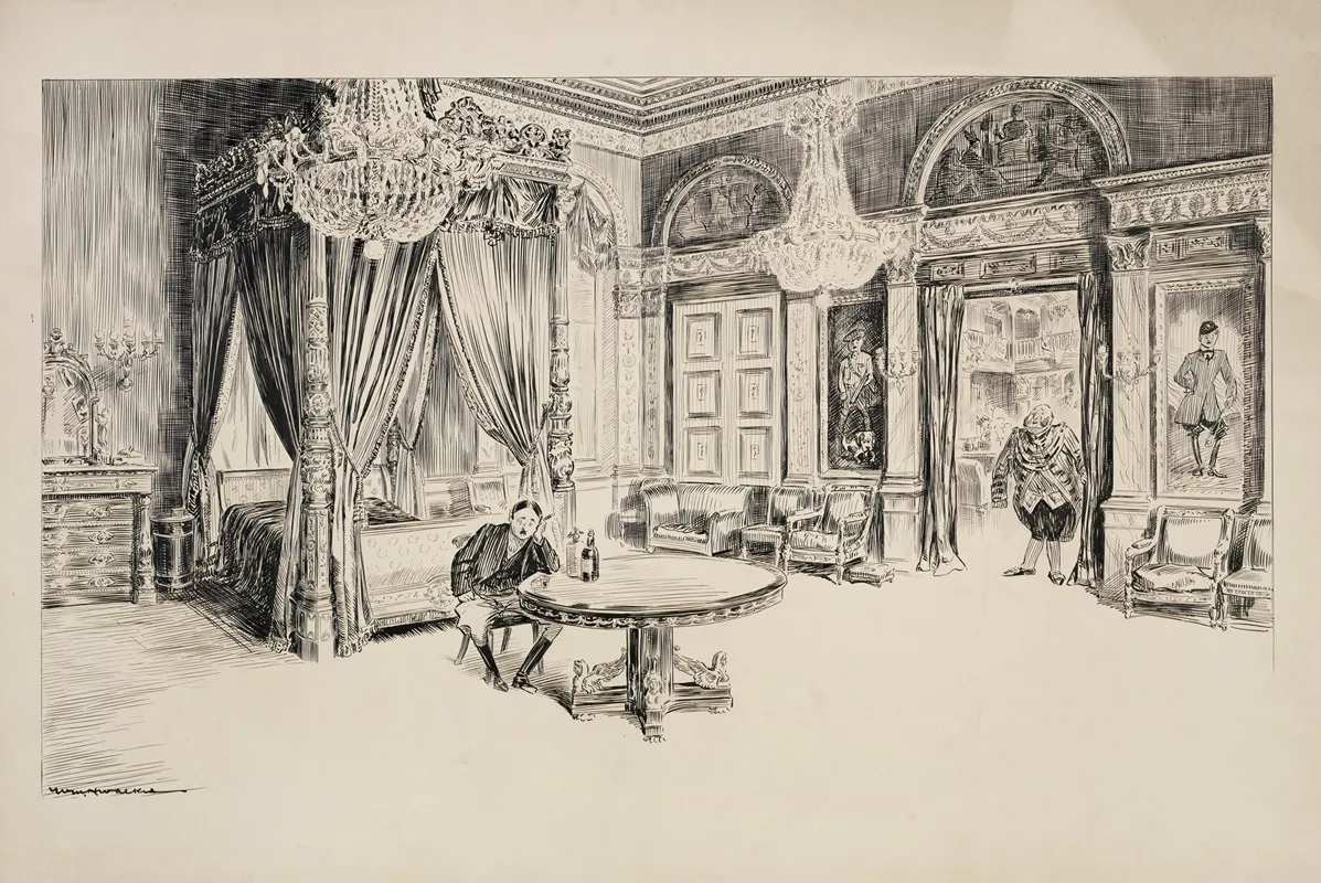 A Man Sits At A Large Table In A Bedroom Eating Alone