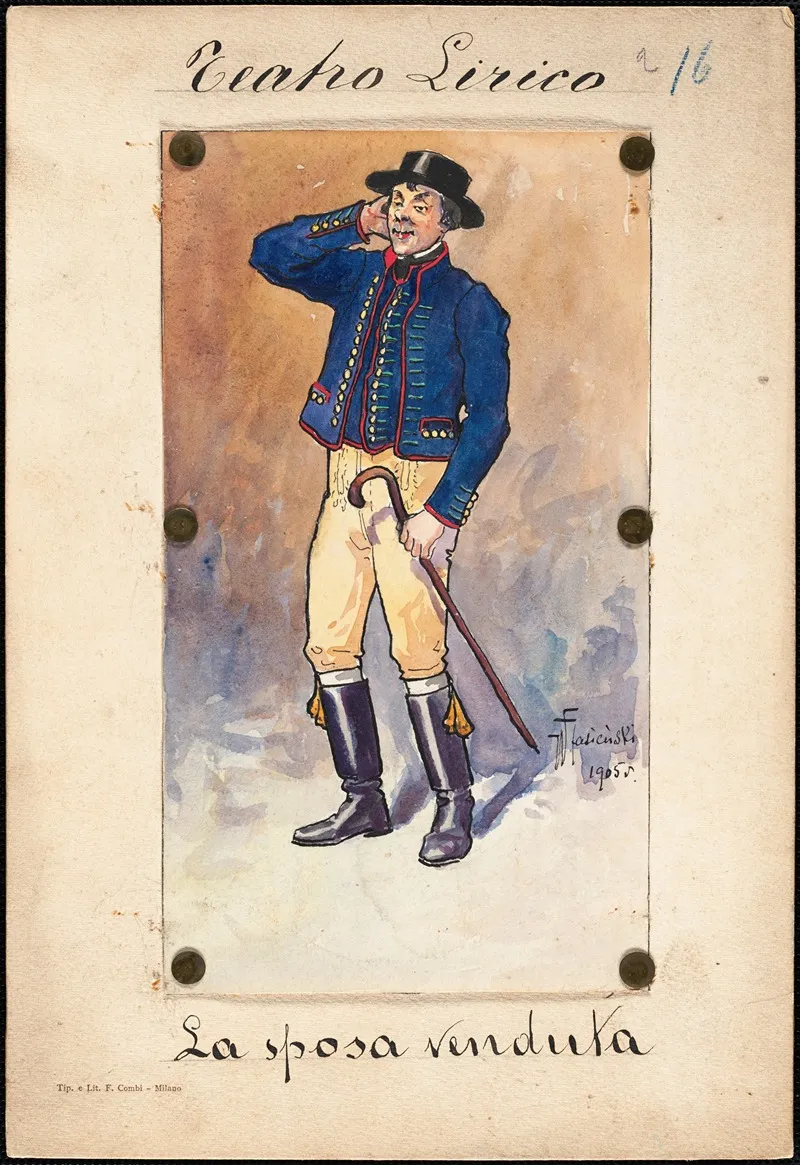 A Man Stands In Three Quarter Profile Holding A Cane Wall Art by W. Fasienski - High-Resolution Digital Print