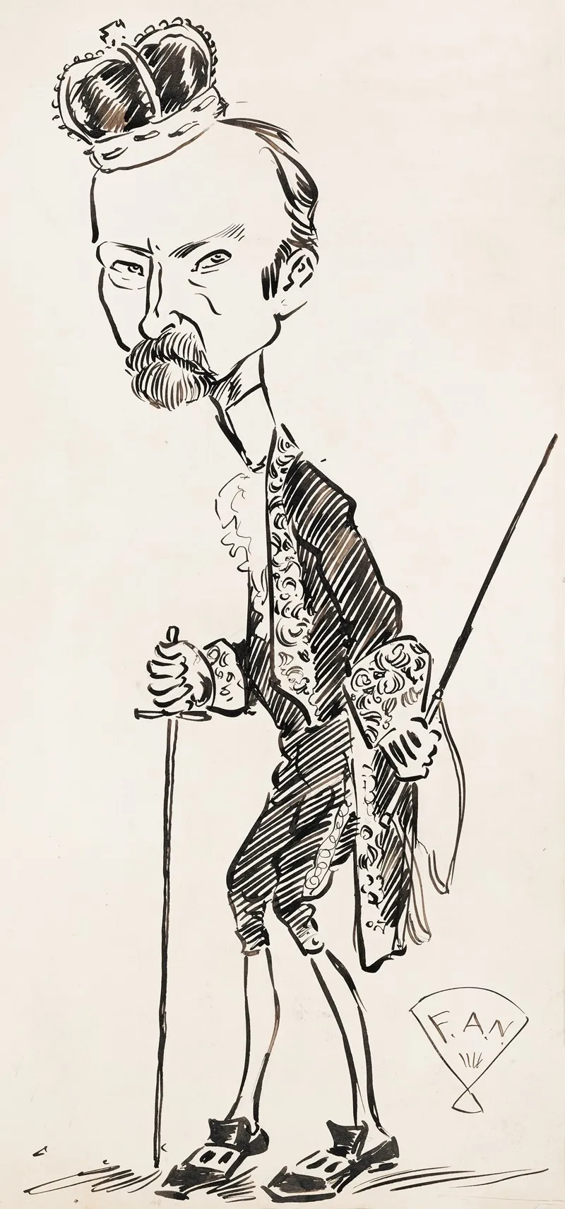 A Man Wearing A Crown In Fancy Dress With A Rapier In Both Hands
