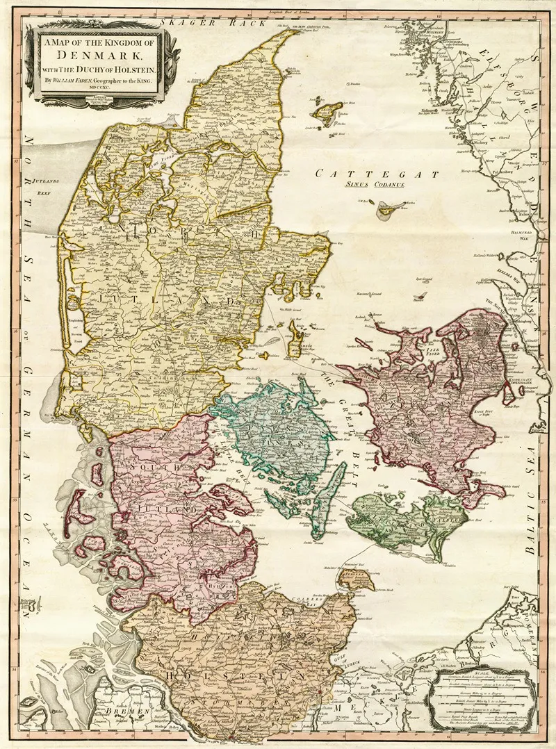 A Map Of The Kingdom Of Denmark With The Duchy Of Holstein Wall Art by William Faden - High-Resolution Digital Print