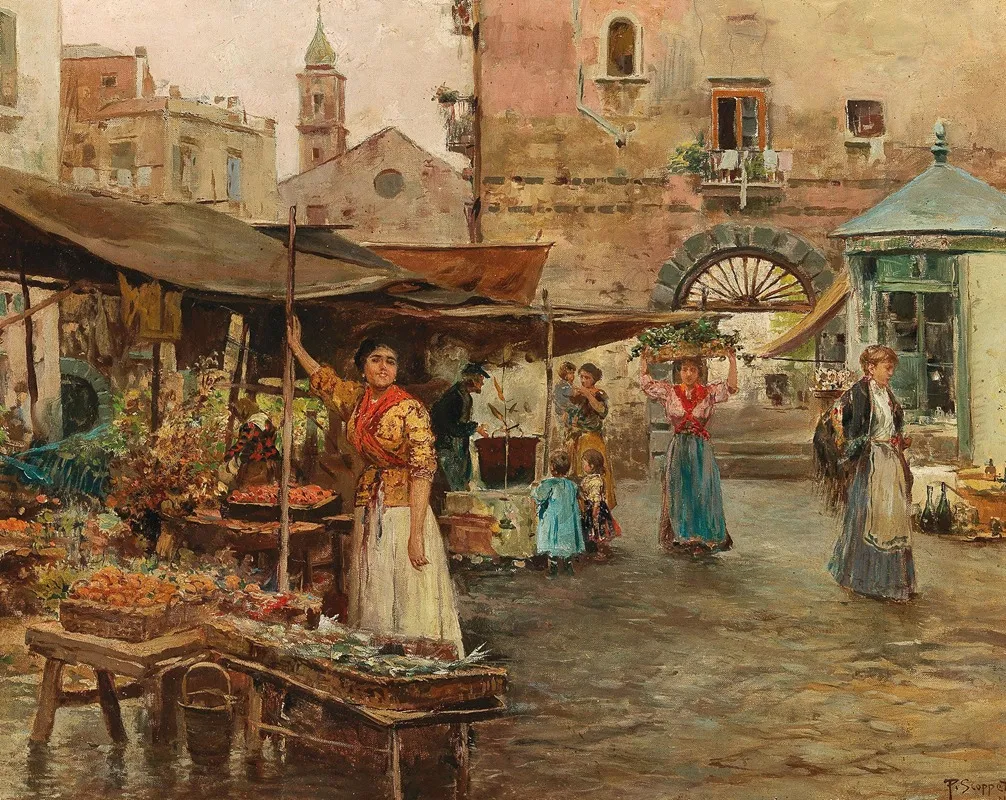 A Market Scene In Naples Wall Art by Pietro Scoppetta - High-Resolution Digital Print