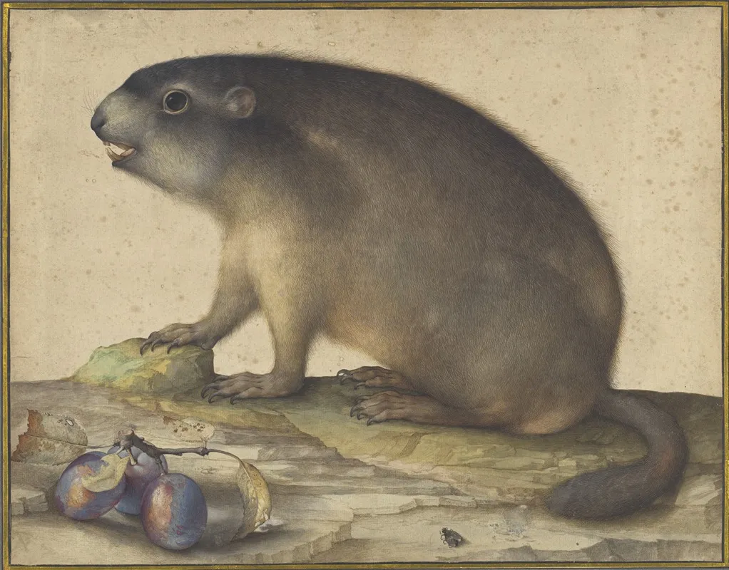A Marmot With A Branch Of Plums