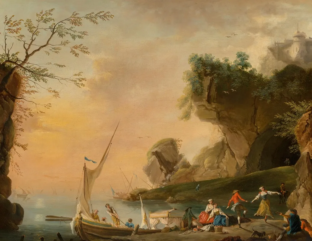 A Mediterranean Coastal Landscape With Boats And Figures