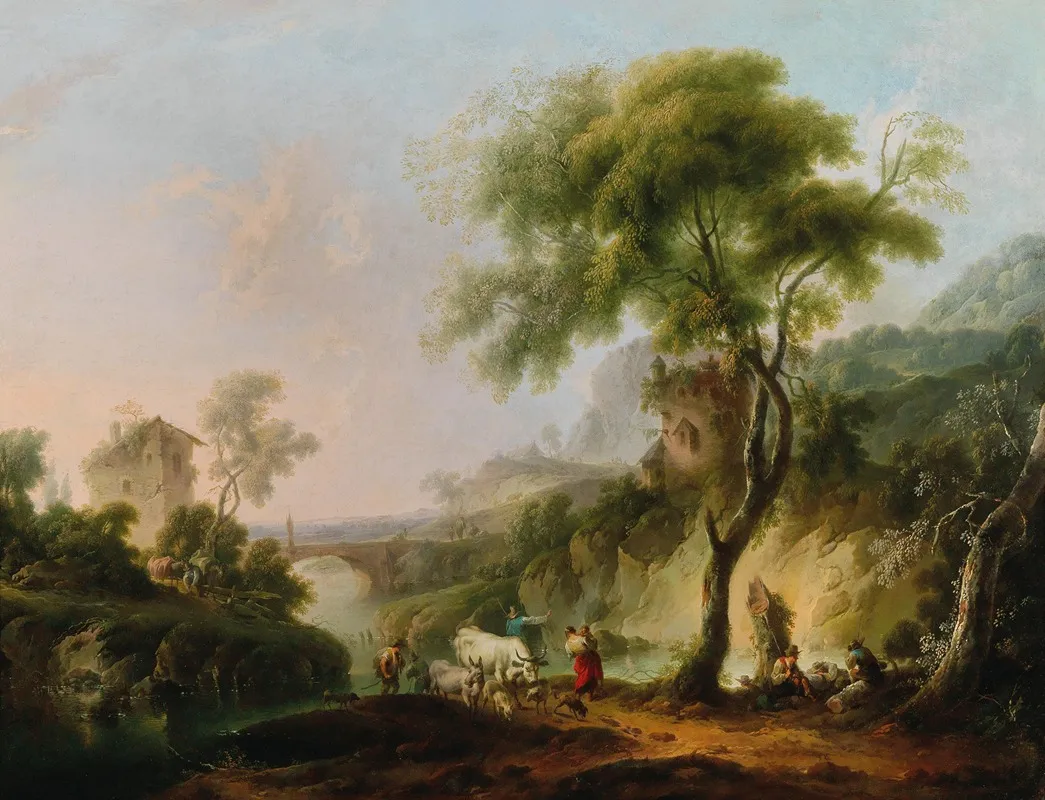 A Mediterranean Landscape With Shepherds And Their Flock Wall Art by Michael Wutky - High-Resolution Digital Print