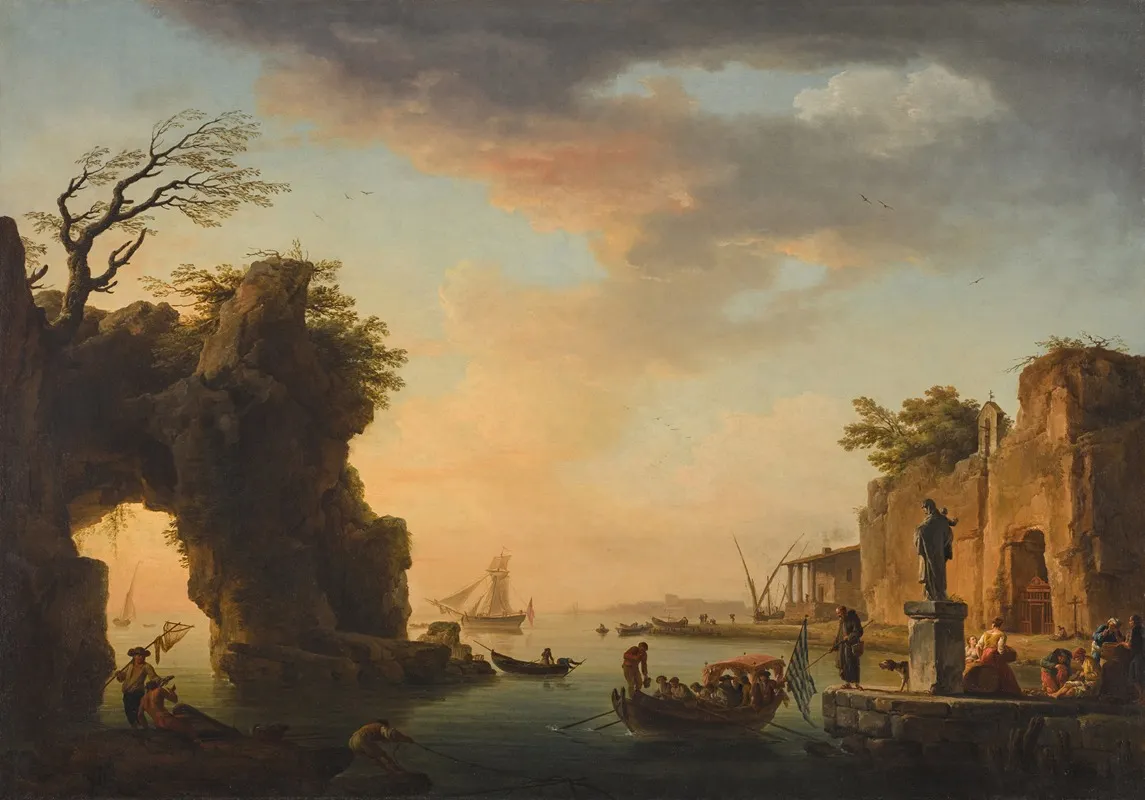 A Mediterranean Port View With Figures Wall Art by Claude-Joseph Vernet - High-Resolution Digital Print