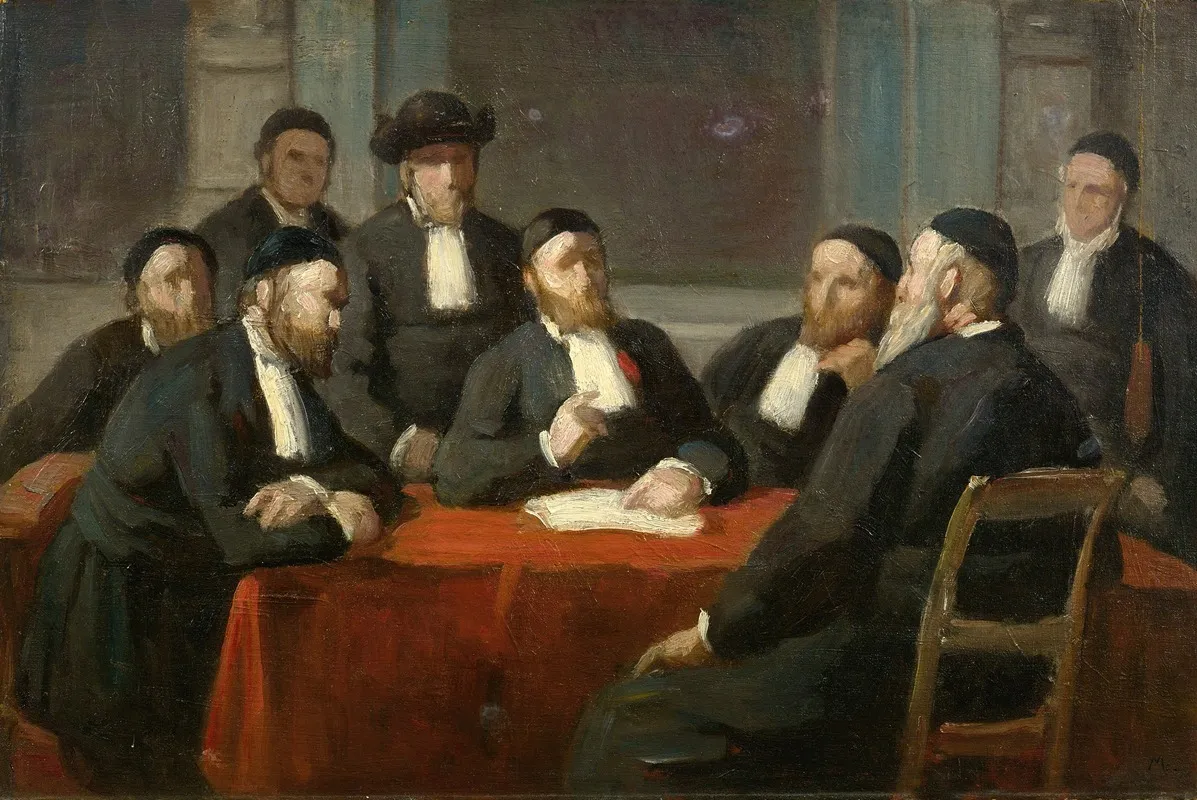 A Meeting Of The Rabbinical Council Wall Art by Edouard Moyse - High-Resolution Digital Print