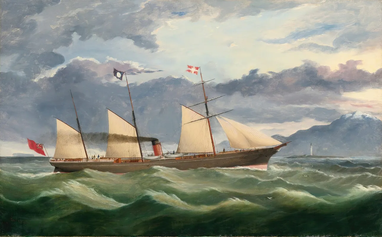 A Merchant Navy Steamer Approaching The Coast Potentially Port Chalmers New Zealand Wall Art by Thomas Robertson - High-Resolution Digital Print