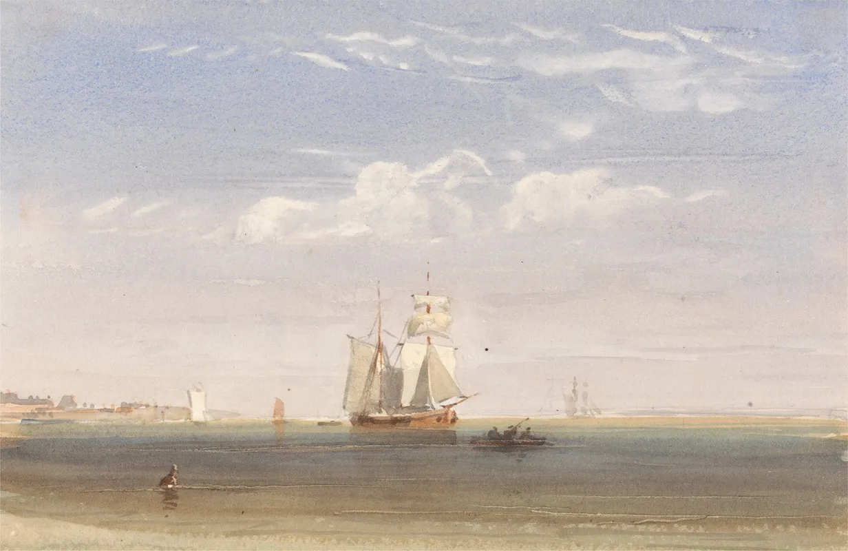A Merchantman Becalmed Offshore Wall Art by David Cox Jnr - High-Resolution Digital Print
