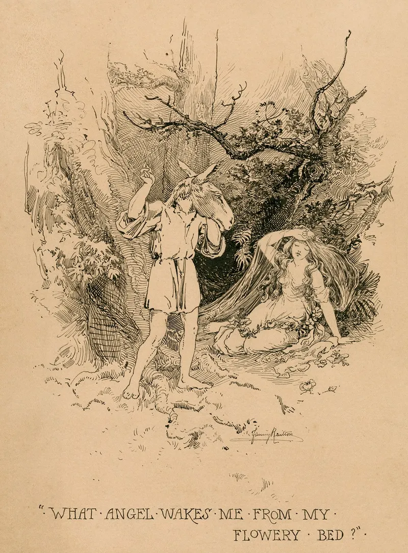 A Midsummer Nights Dream What Angel Wakes Me From My Flowery Bed Wall Art by Fanny Railton - High-Resolution Digital Print