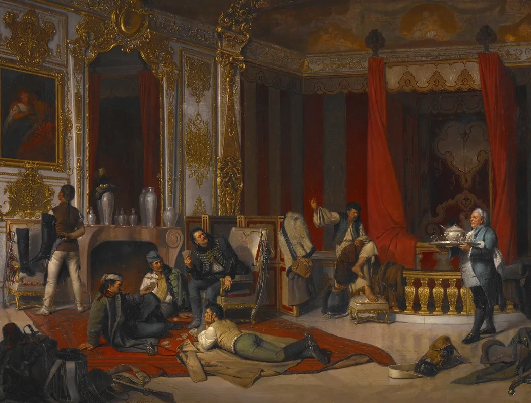 A Military Bivouac In A Royal Palace Wall Art by Josef Munsch - High-Resolution Digital Print