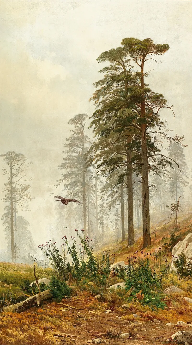 A Misty Morning Near Saint Petersburg Wall Art by Andrei Nikolaevich Shilder - High-Resolution Digital Print