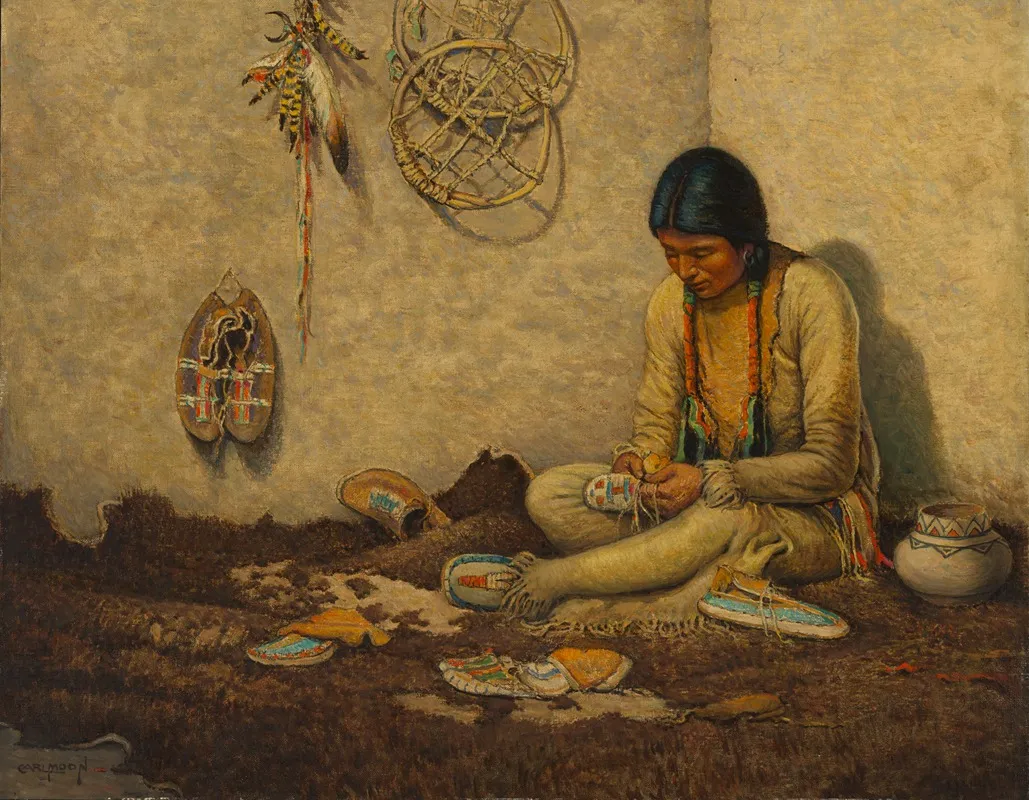 A Moccasin Maker Wall Art by Carl Moon - High-Resolution Digital Print