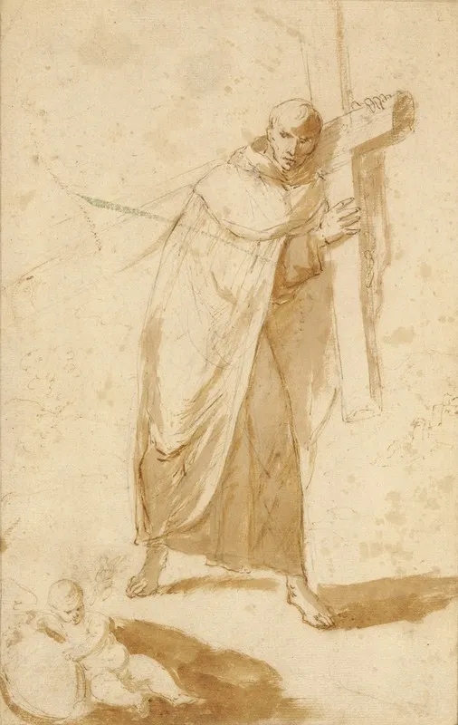 A Monk Carrying A Cross Wall Art by Follower of Bartolomé Esteban Murillo - High-Resolution Digital Print