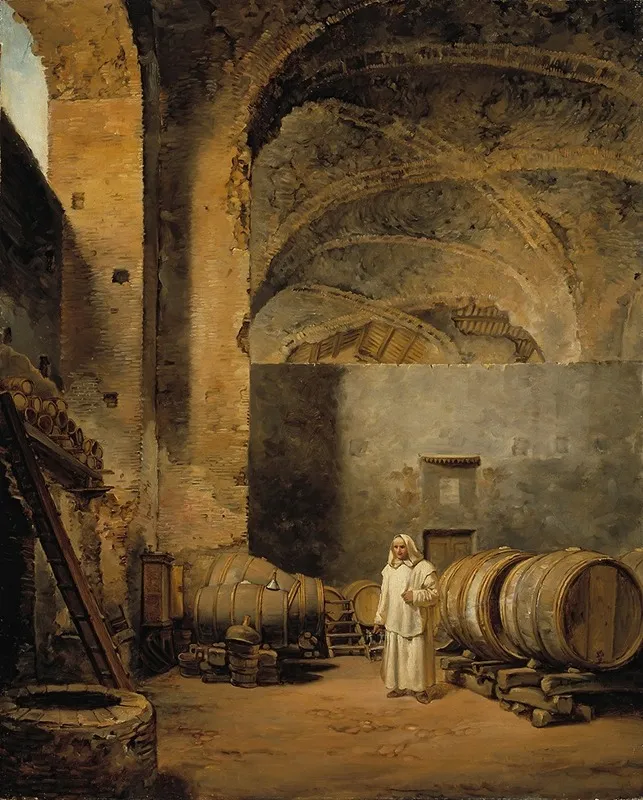 A Monk In A Ruin Which Has Been Made Into A Wine Cellar Wall Art by Alexander Lauréus - High-Resolution Digital Print