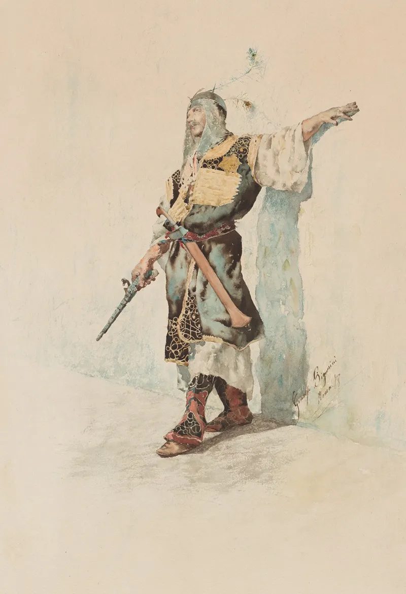 A Moorish Soldier Before A Sunlit Wall