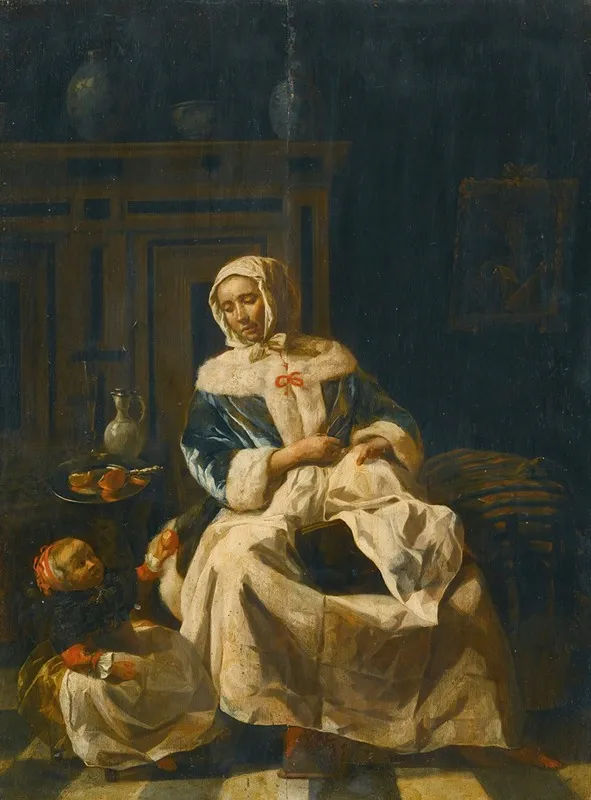 A Mother And Child In An Interior Wall Art by Jan van Pee - High-Resolution Digital Print