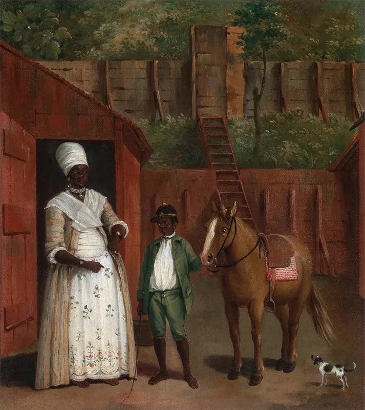 A Mother With Her Son And A Pony
