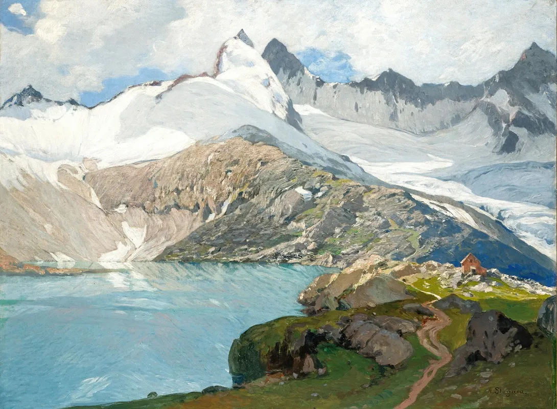 A Mountain Lake With A Hut Wall Art by Albert Stagura - High-Resolution Digital Print