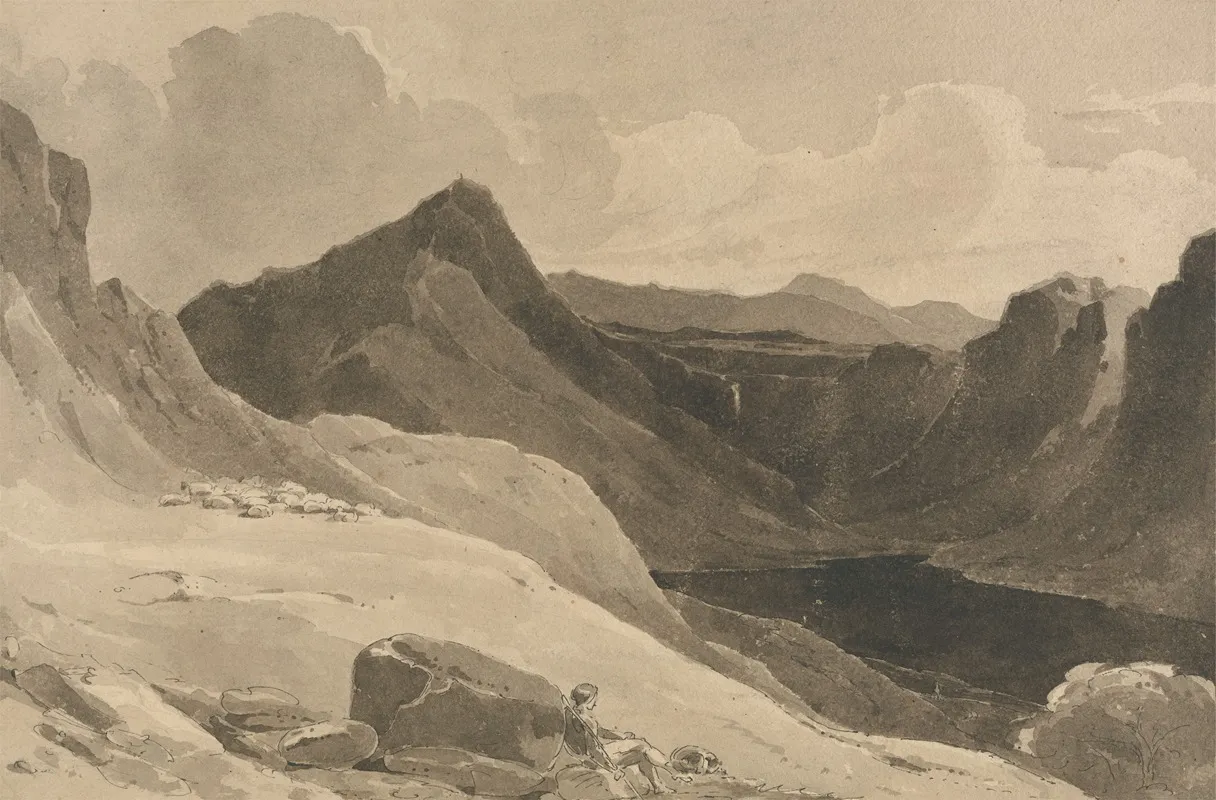 A Mountain Landscape With A Shepherd Wall Art by John Renton - High-Resolution Digital Print