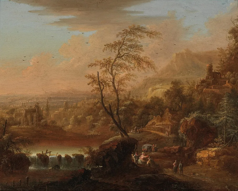A Mountain Landscape With Travellers Wall Art by Johann Christian Vollerdt - High-Resolution Digital Print