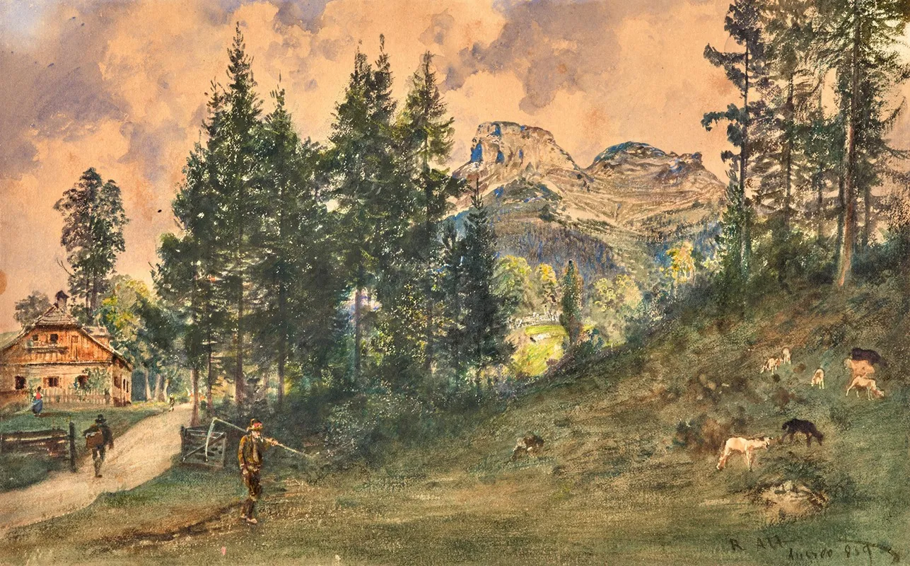 A Mountain Pasture In Aussee With A View Of Loser Mountain