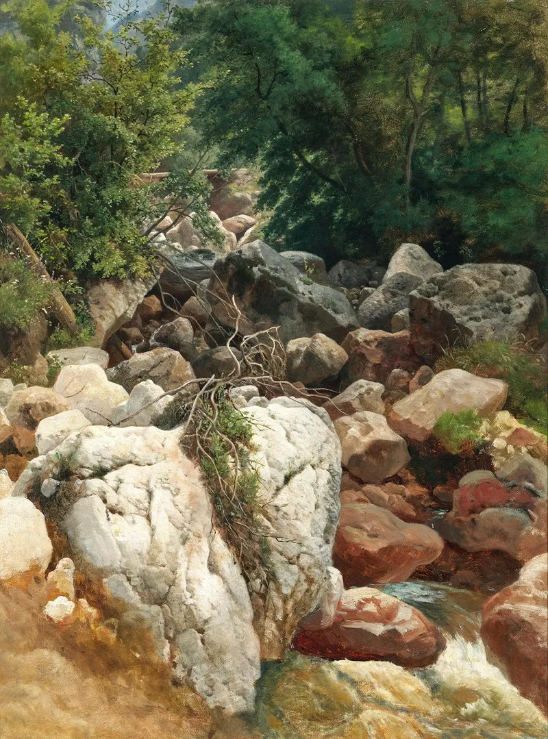 A Mountain Stream With A White Rock Wall Art by Ernestine von Kirchsberg - High-Resolution Digital Print