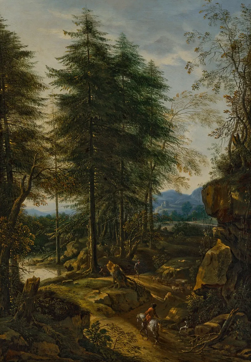A Mountainous Landscape With A Rider On A Road Wall Art by Peter Von Bemmel - High-Resolution Digital Print