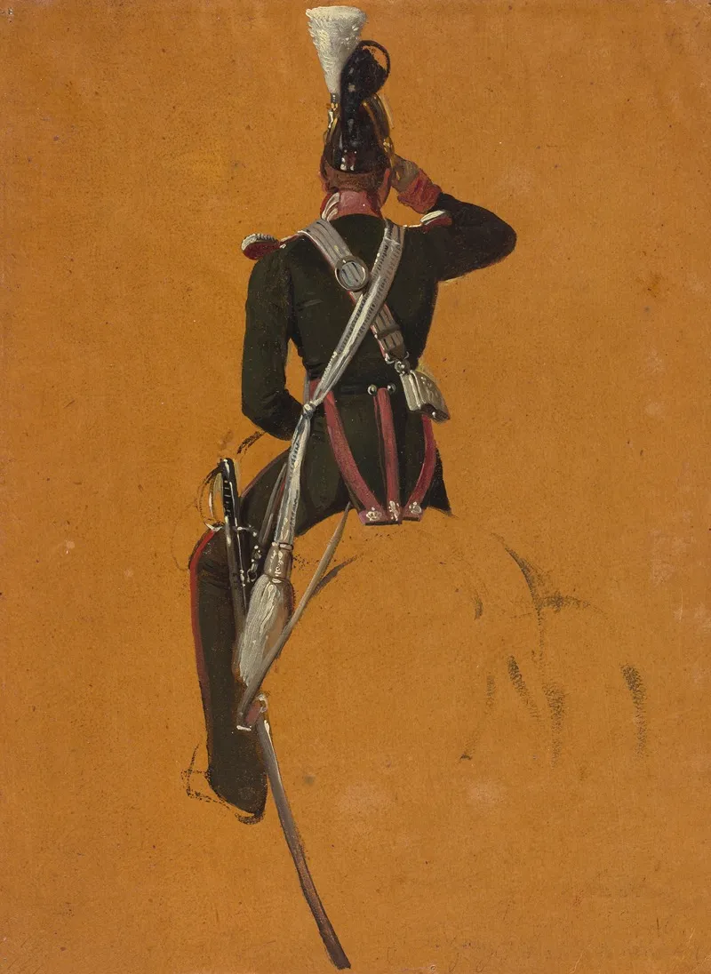 A Mounted Cavalry Officer Seen From Behind Wall Art by Franz Adam - High-Resolution Digital Print